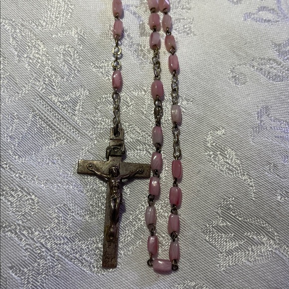 Vintage 1930’s Elegant Pink Rosary Necklace - Picture 1 of 5